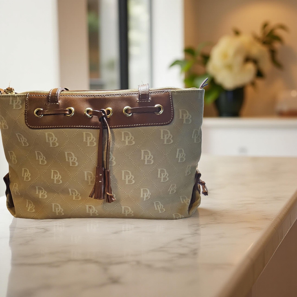 NWOT Dooney & Bourke Cream and Brown Shoulder Bag with Monogram